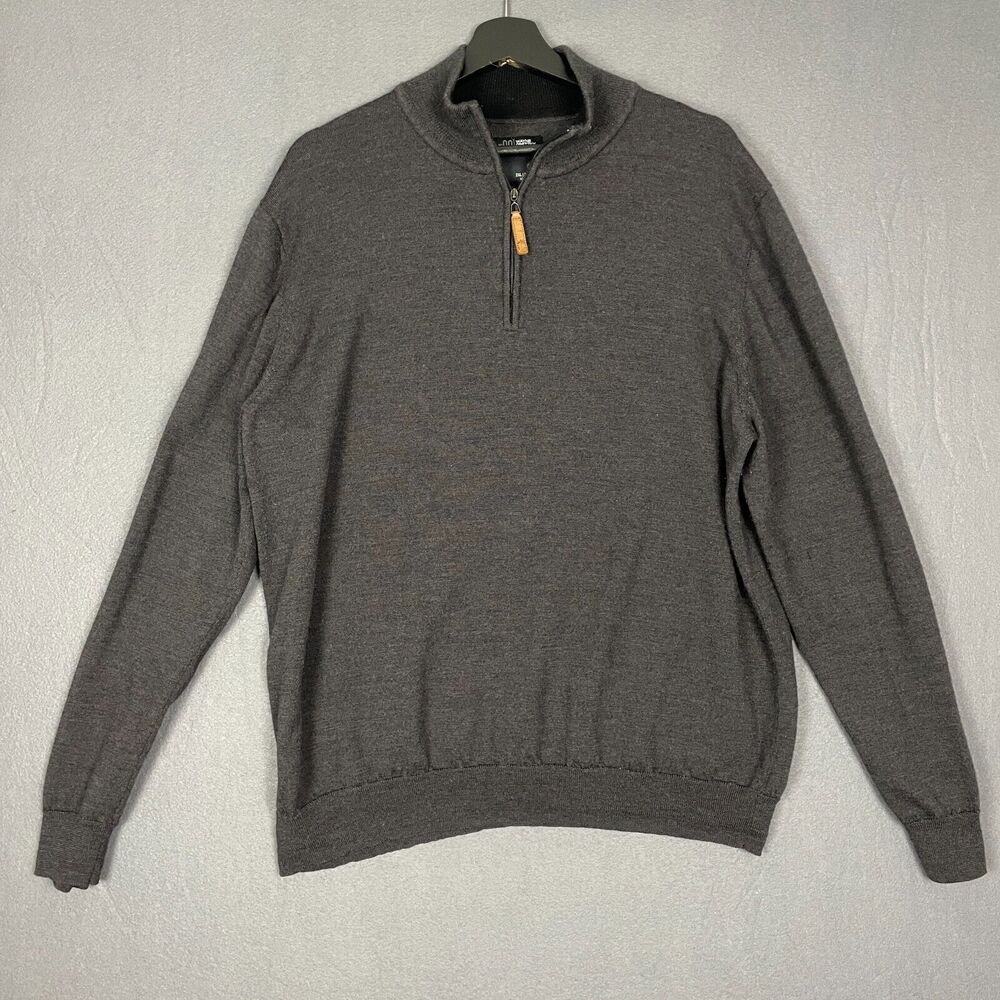 Wayne Gretzky No.99 Sweater Men 2XL Gray Merino Wool Quarter Zip Classic HOLE